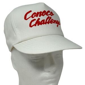 Vintage 90s Conoco Challenge Hat Cap White Oil Gas Petroleum USA Made Snapback
